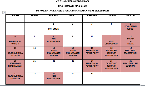 JADUAL KELAS MAY TERBARU