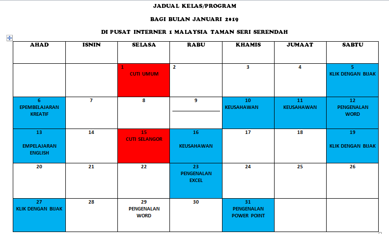 JADUAL JANUARI