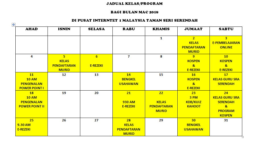 JADUAL KELAS MAC