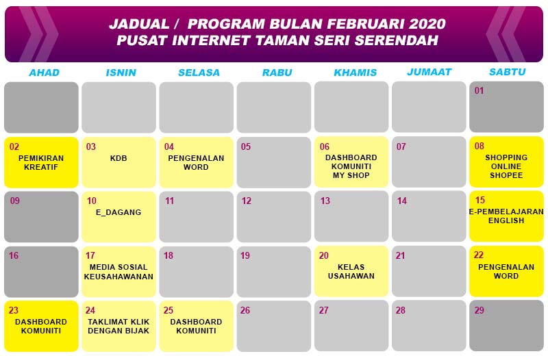 Jadual febuarii 2020